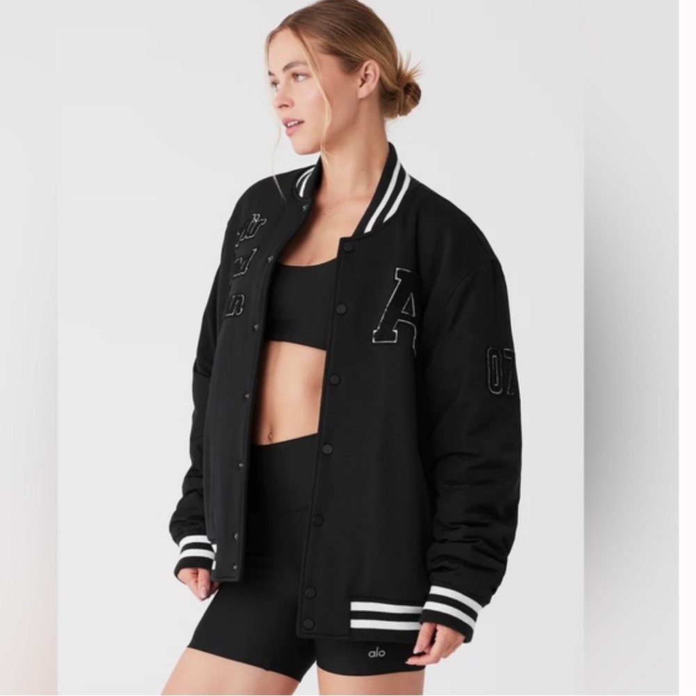 Alo Yoga G.O.A.T. Jacket Varsity Jacket in Black Size Small